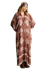 Yacamim Printed Brown 3/8 Sleeve Long Shirt