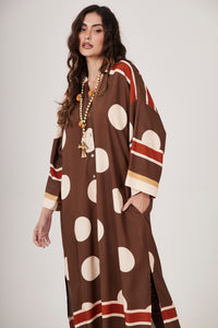 Yacamim N3 Brown Polka Dot Midi Loose Chemise