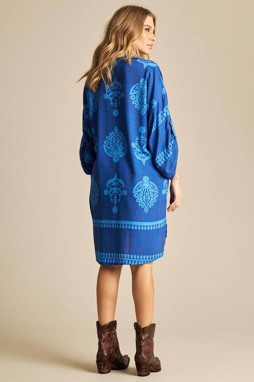 Yacamim P5 Blue Printed 3/8 Sleeve Short Shirt
