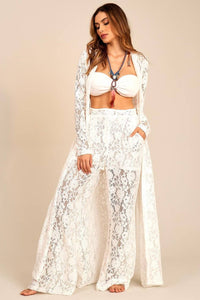 Yacamim A7 White Lace Flare Pants