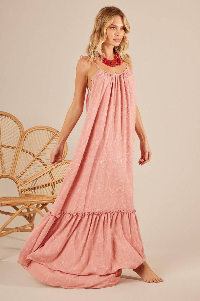 Textured Long Dress with Straps Rosé Yacamim D9