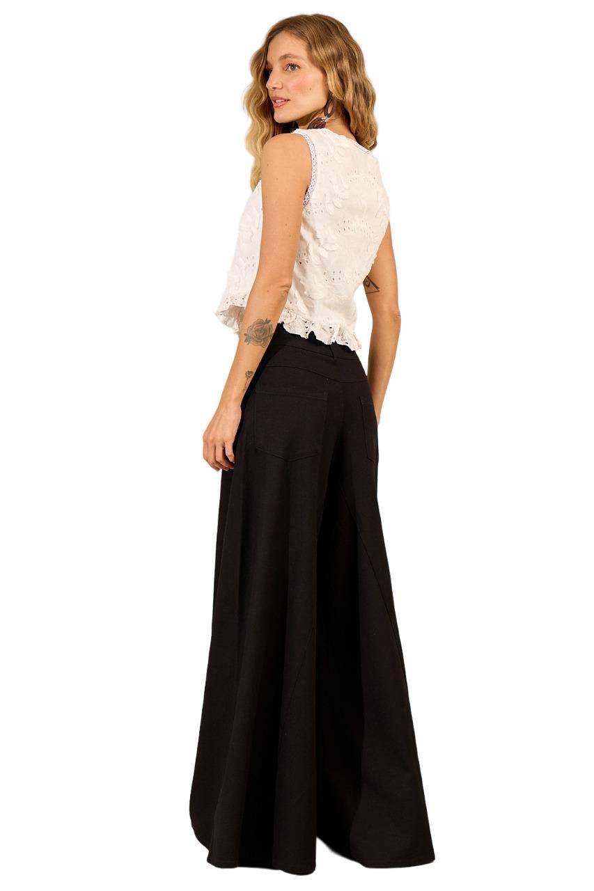 Black Viscose Linen Palazzo Pants Yacamim G10
