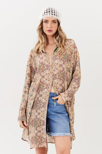 Yacamim L3 Beige Paisley Short Long-Sleeved Chemise