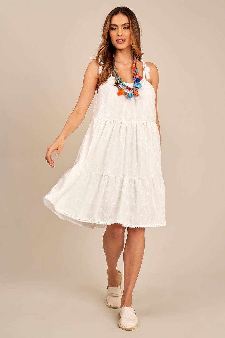 Yacamim D13 White Short Dress with Tie Straps