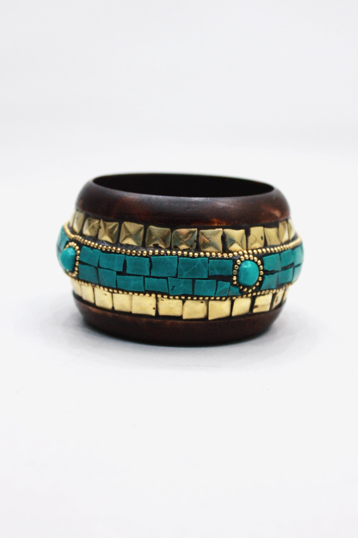 Wide Wooden Bracelet with Yacamim Stones #445
