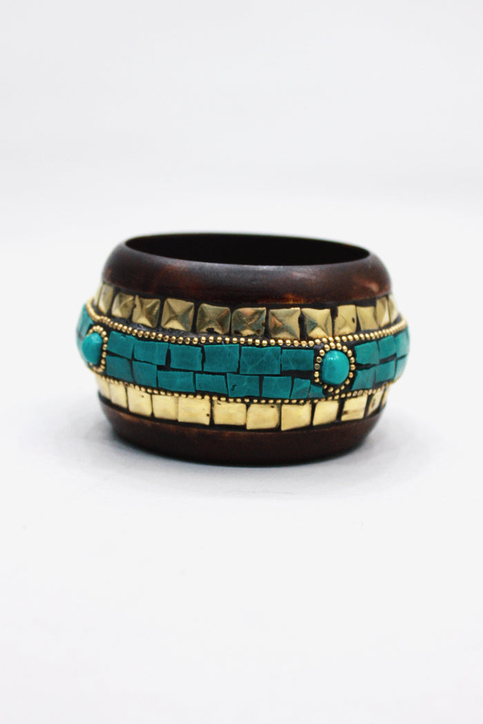 Wide Wooden Bracelet with Yacamim Stones #445