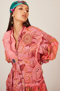 Women's Long Dress with Pink Patchwork Crochet Yacamim D14