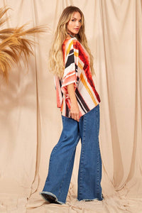 Yacamim Printed Striped V-Neck Loose Tunic