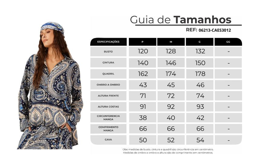 Camisa Ampla Godê Azul Estampa paisley Yacamim A21