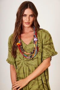 Yacamim Green V-Neck Short Dress C23