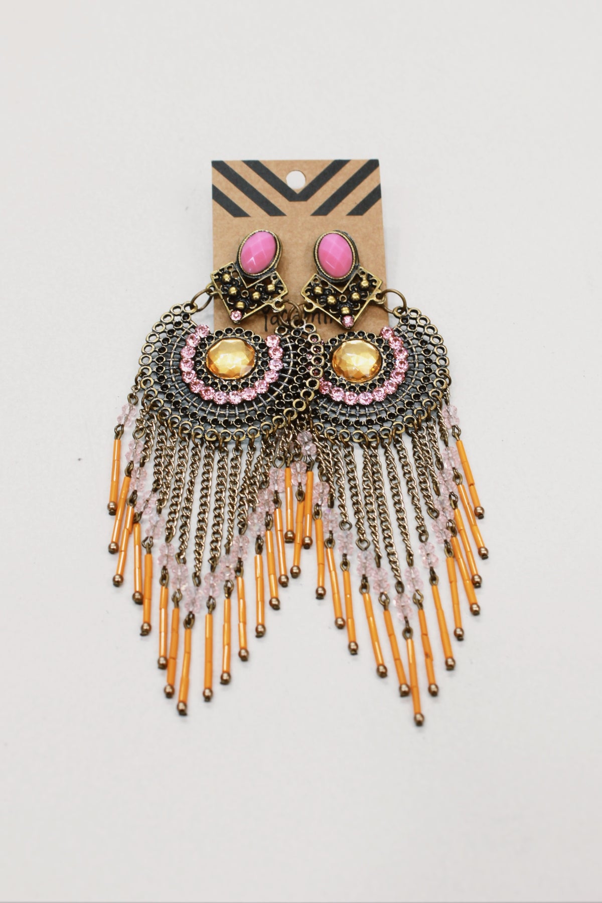Pink and Orange Bead Earring Yacamim #614