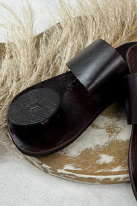 Yacamim Women's Dark Brown Leather Flat Sandal with Wide Strap #124