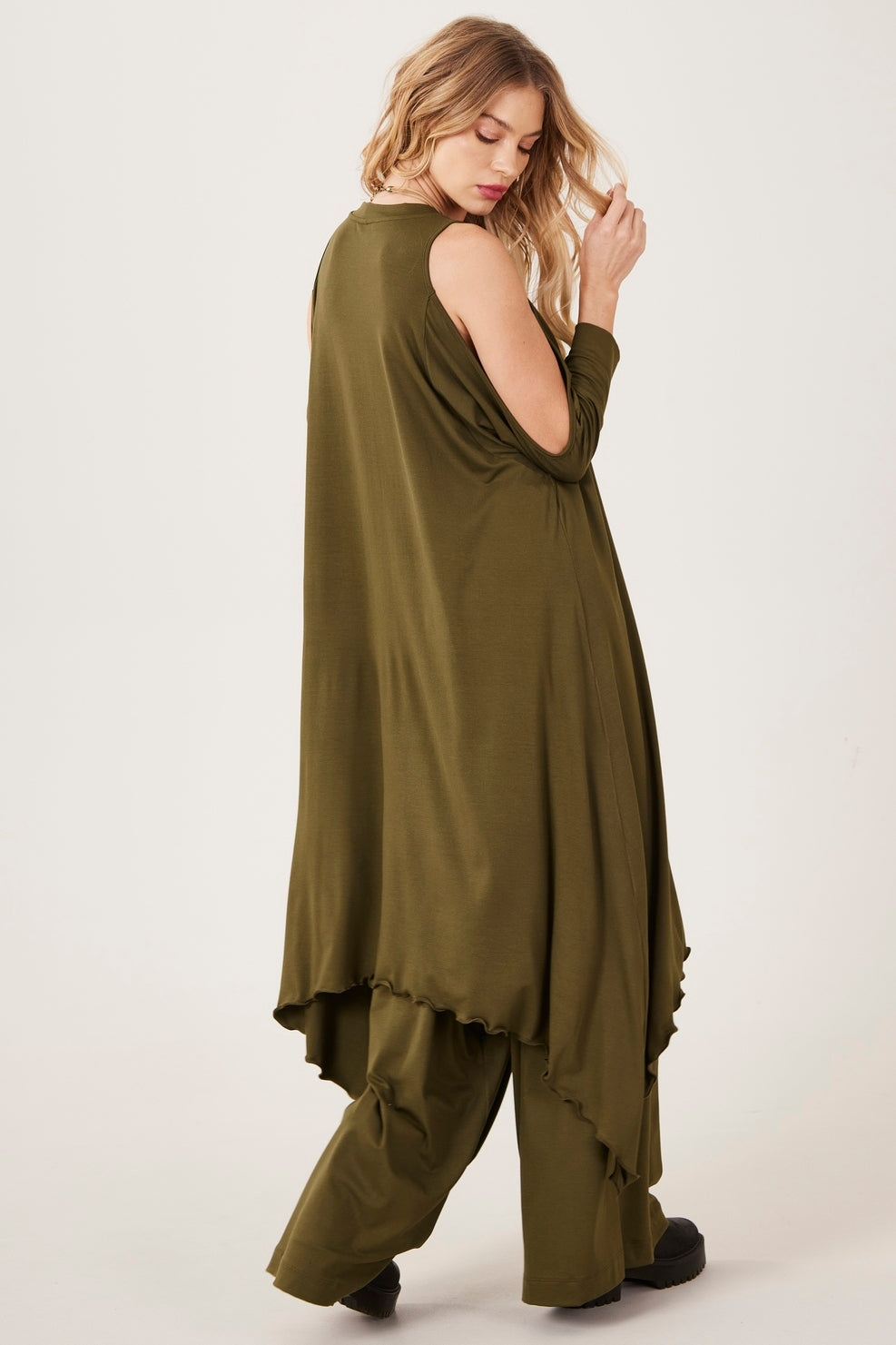 Yacamim H1 Plain Moss Green Sarouel Palazzo Pants