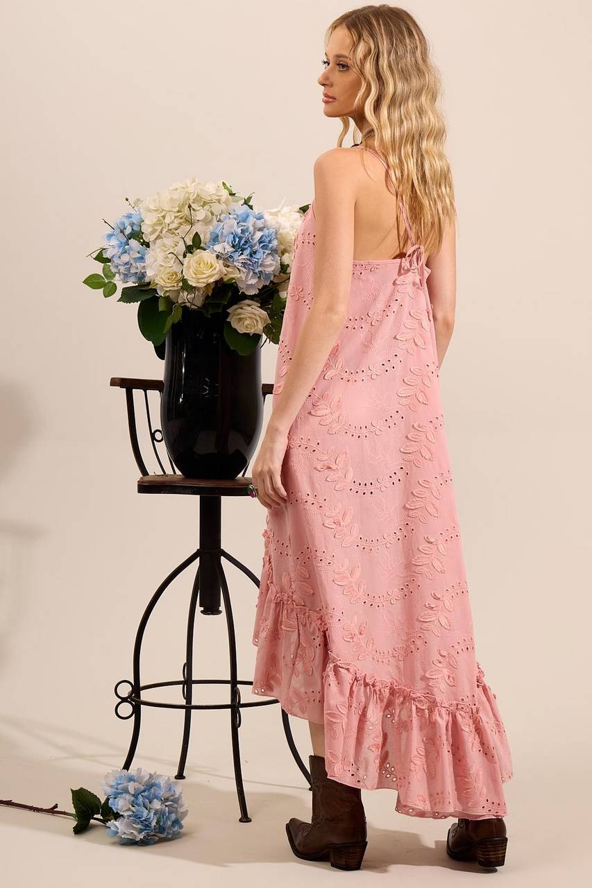 Yacamim Women's Mullet Broderie Dress with Embroidered Flowers Rosé D8