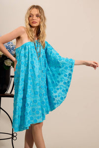 Yacamim Blue One-Shoulder Short Dress with Embroidered Flowers D2