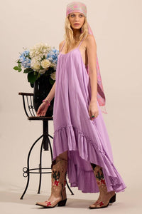Yacamim Lilac Mullet Dress with Adjustable Straps and Ruffled Hem -c27