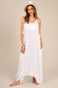 White Yacamim Long Dress with Braided Straps