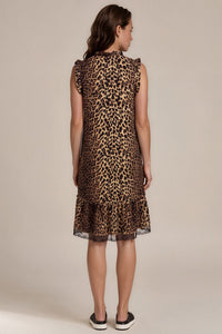 Vestido Curto Sem Mangas Com Babados Animal Print Yacamim D6