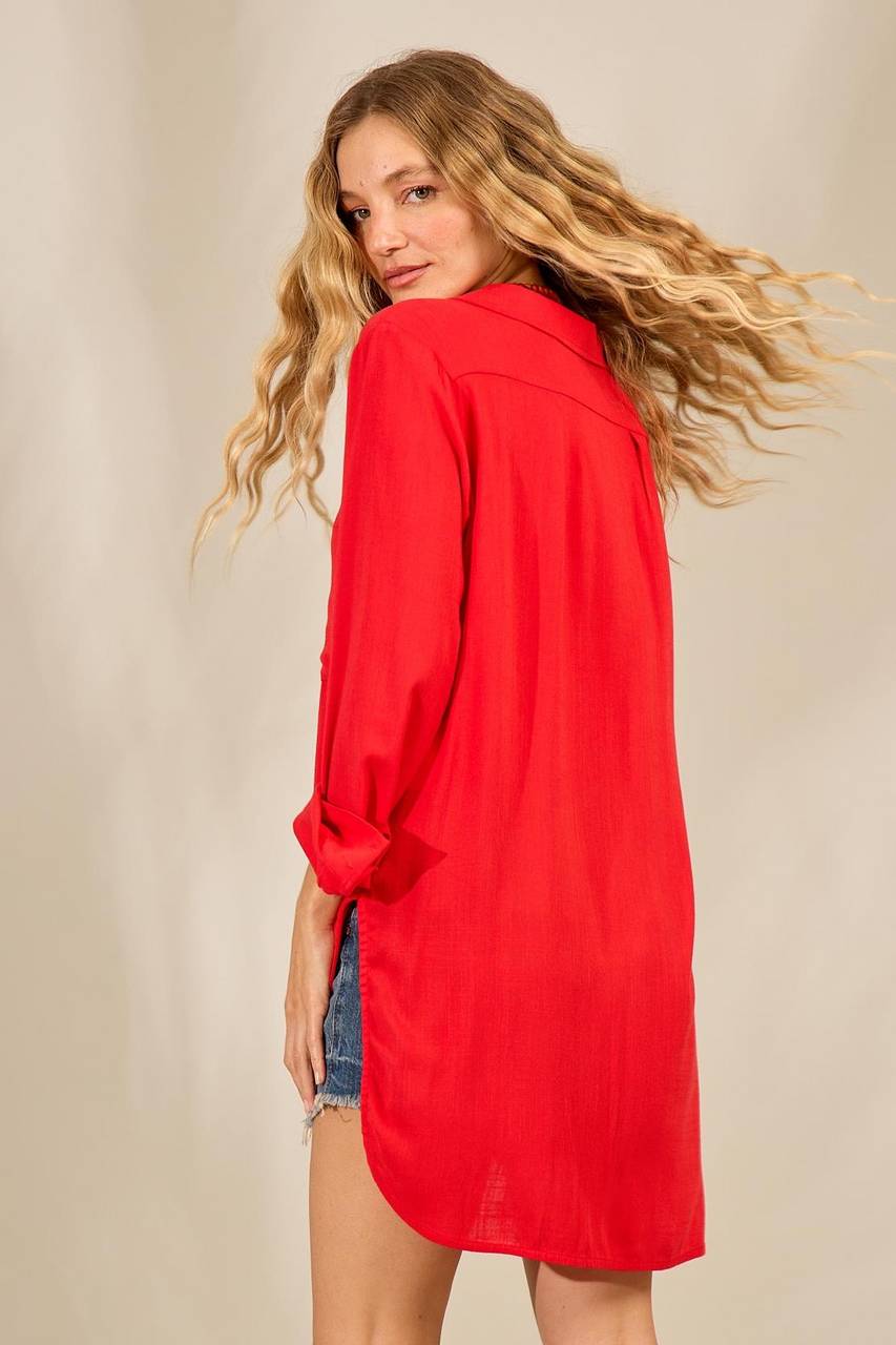 Yacamim Red Short Shirt with Extended Back M2
