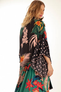 Yacamim Black Printed Patchwork Asymmetrical Ruffled Short Shirt Dress