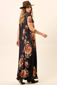 Yacamim Graphite Short Sleeve Long Dress with Guitar Print