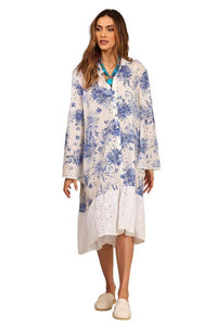 Blue and White Patchwork Broderie Midi Shirt Dress Yacamim D13