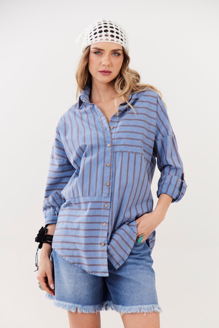 Yacamim Blue Striped Loose Shirt A3