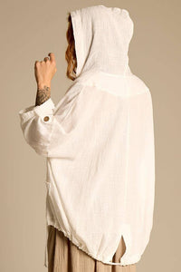 Yacamim White Hooded Shirt With Tunnel Hem