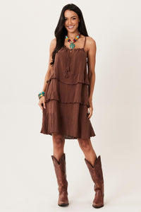 Yacamim Women's E21 Marrakesh Brown 100% Cotton Gauze Short Dress