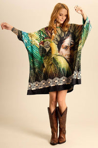 Yacamim B11 Wide Tunic with 3/8 Sleeves - Green Indigenous Print