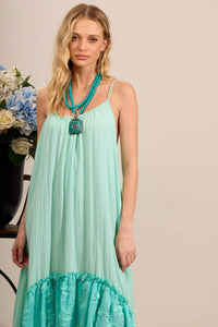 Yacamim C29 Mint Green Broderie Ruffled Mullet Dress with Straps