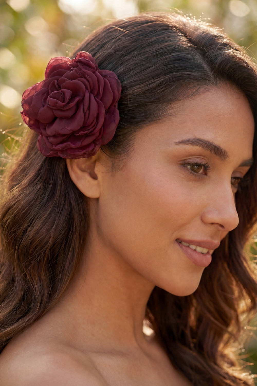 Yacamim #860 Burgundy Tulle Flower Hair Clip