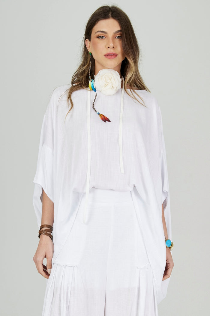 Yacamim White 3/8 Sleeve Boat Neck Tunic Q1
