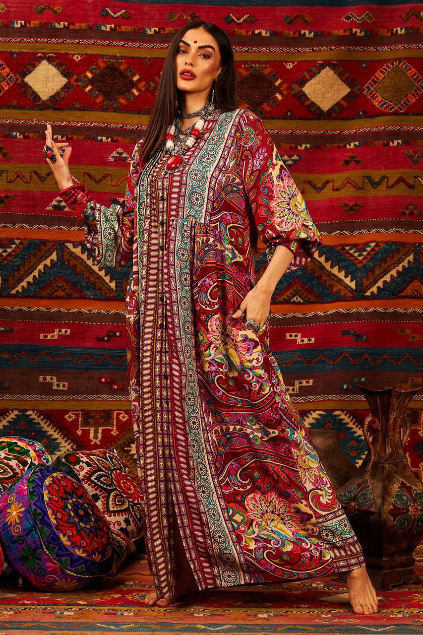 Yacamim Long Shirt with Puffy Sleeves and Paisley Print