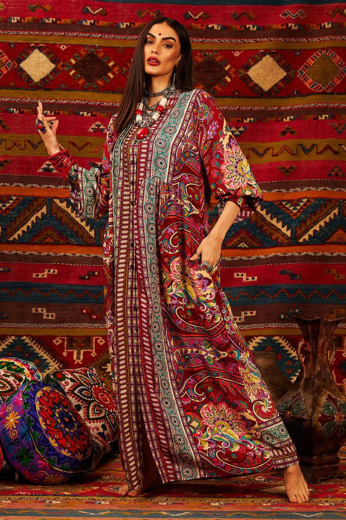 Yacamim Long Shirt with Puffy Sleeves and Paisley Print