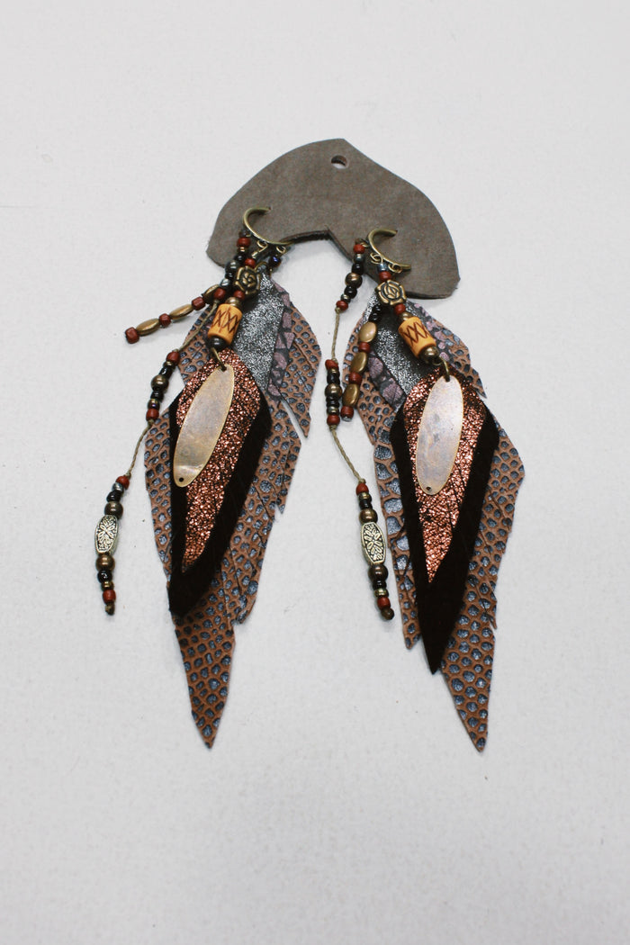 Handmade Leather Earring with Yacamim Beads #659