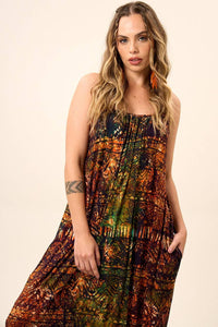 Harem Jumpsuit with Straps and Pockets Digital Batik Print Yacamim