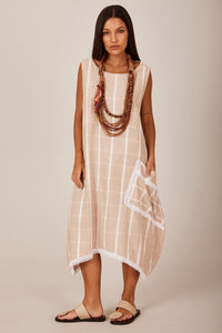 Yacamim C17 Beige Plaid Midi Tank Dress