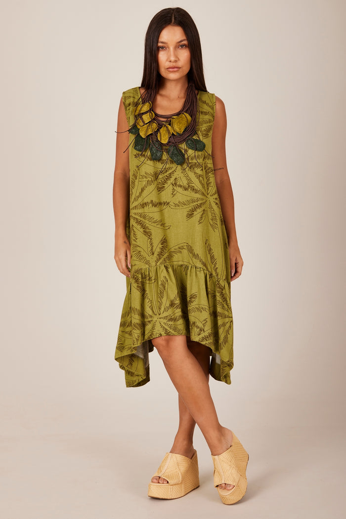 Sleeveless Short Dress with Round Neck Green Yacamim C10