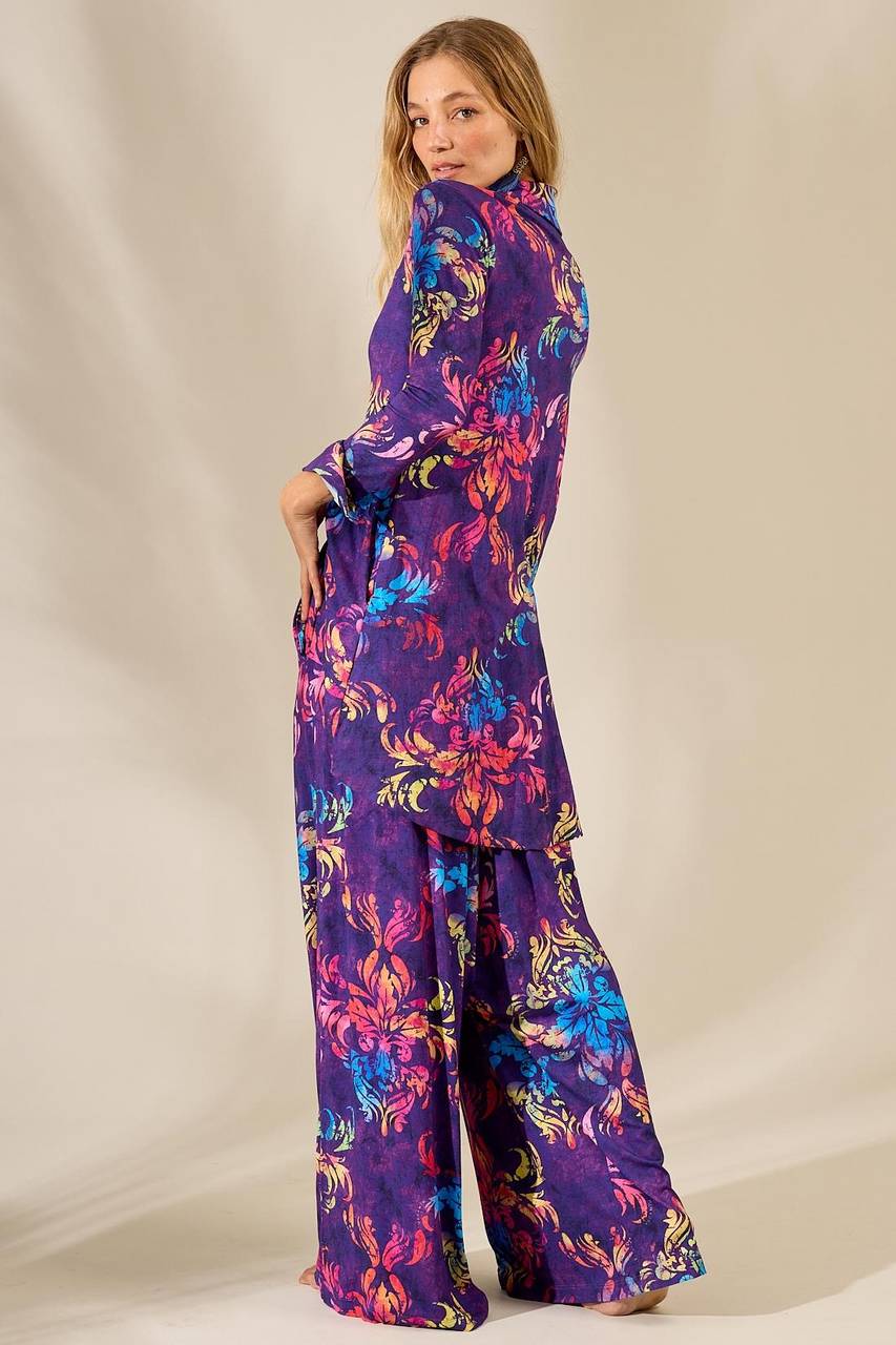 Yacamim Purple Printed Harem Pants with Elastic Waistband