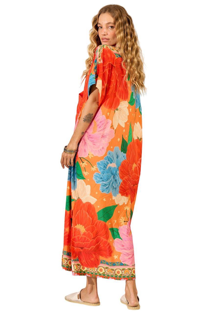 Yacamim Printed Red Long Shirt with Short Sleeves
