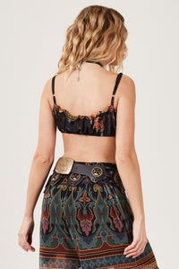 Yacamim A23 Paris Black Printed Tulle Cropped Top With Straps