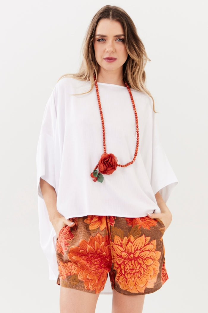 White Yacamim B21 Wide Blouse with Off-the-Shoulder Neckline