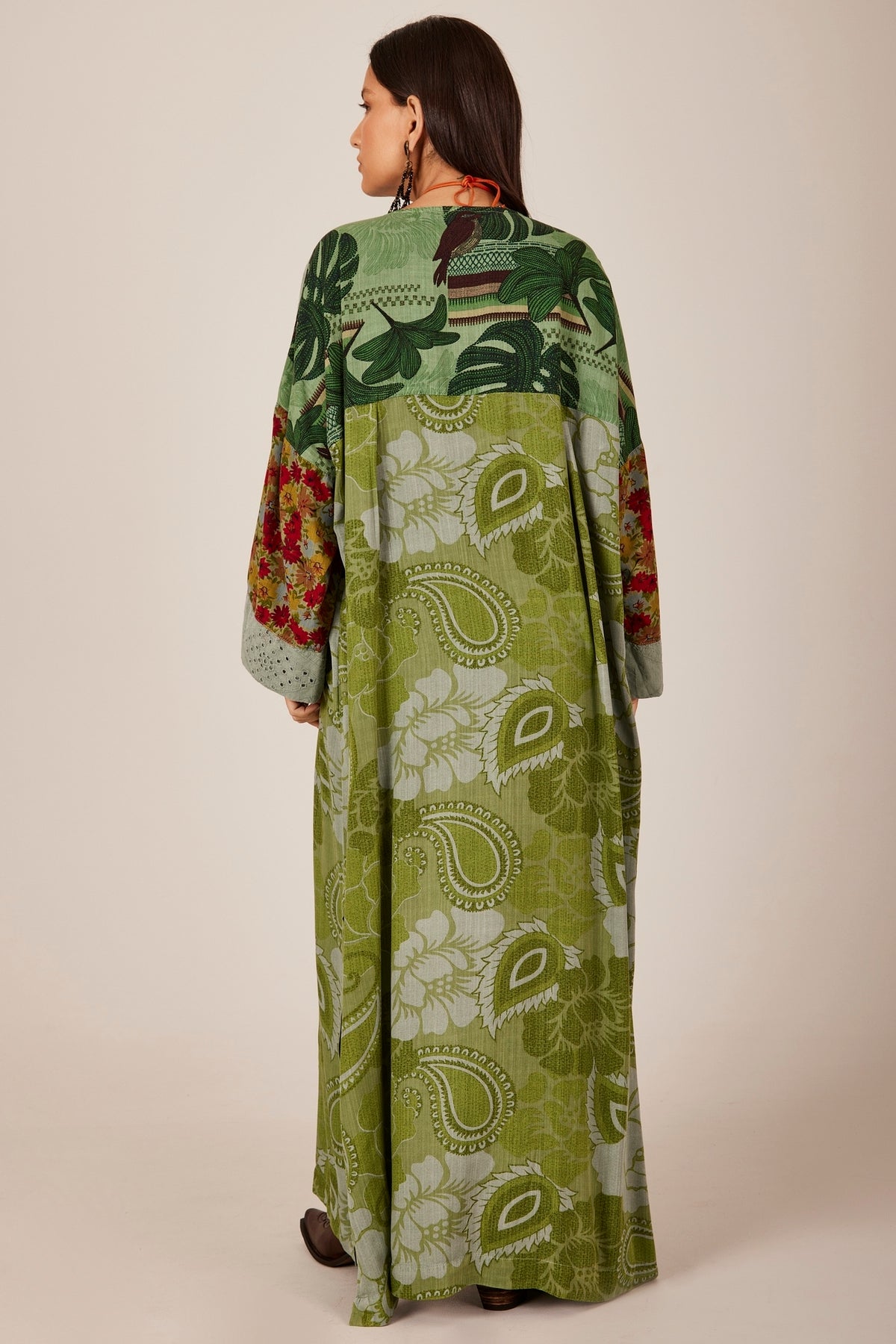 Green Broderie Patchwork Long Kimono Yacamim J2