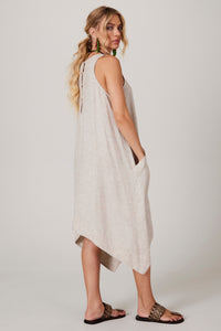 Yacamim E27 Plain Beige Linen Sleeveless Short Dress