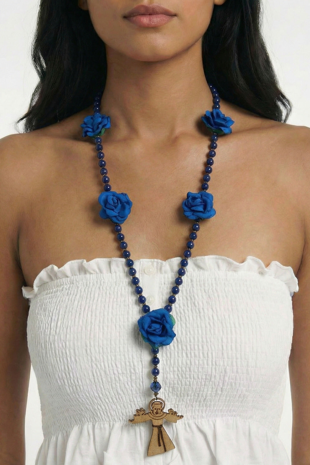 Colar Terço São Francisco De Assis Azul Royal Yacamim #555