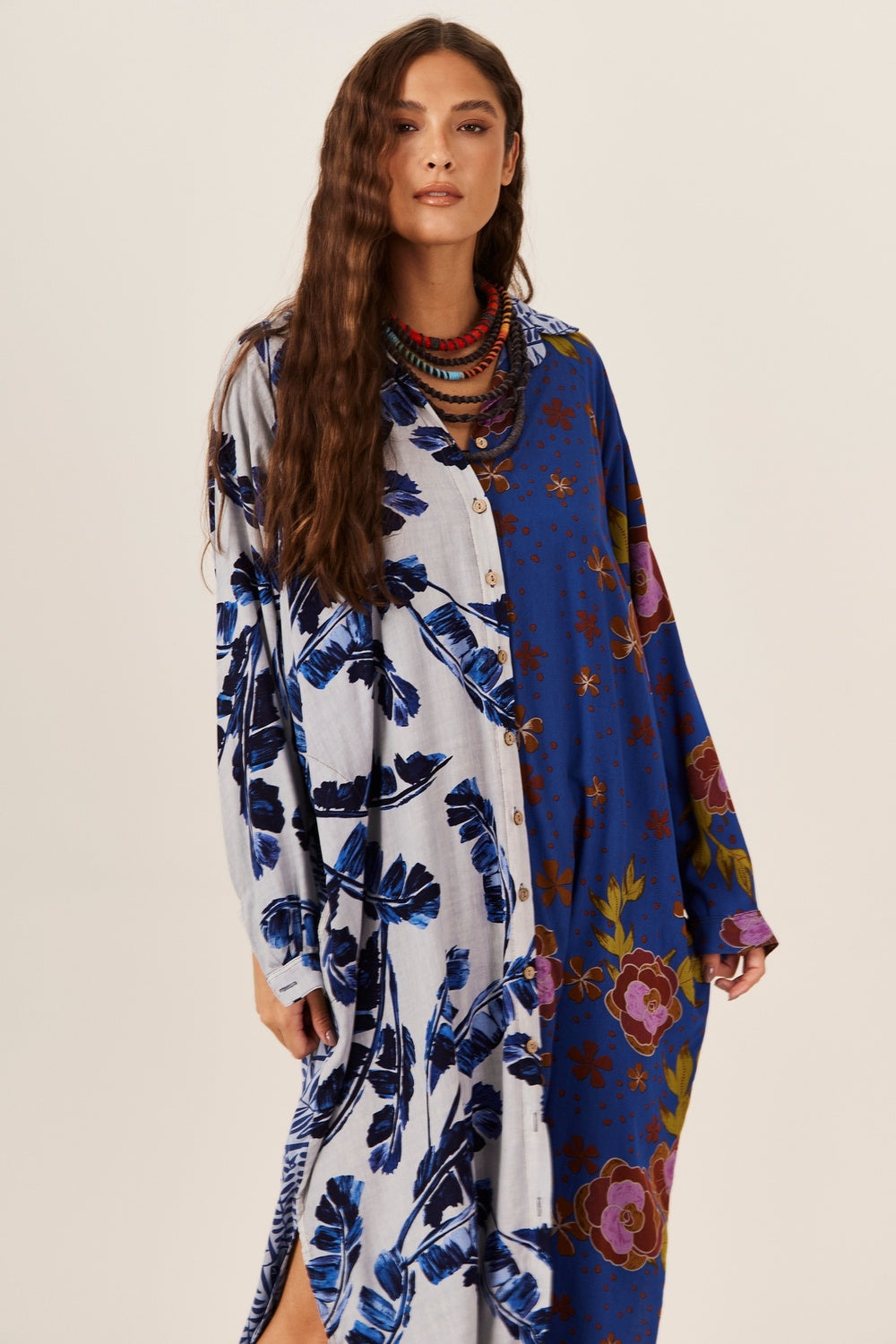Light and Dark Blue Long Chemise Patchwork Yacamim M4