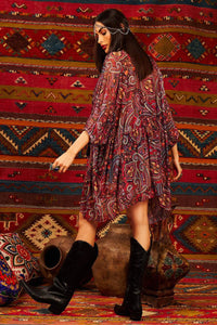 Yacamim Printed Cashmere Loose V-Neck Mullet Tunic