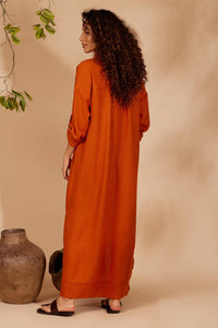 Yacamim Orange Long-Sleeve Shirt Dress