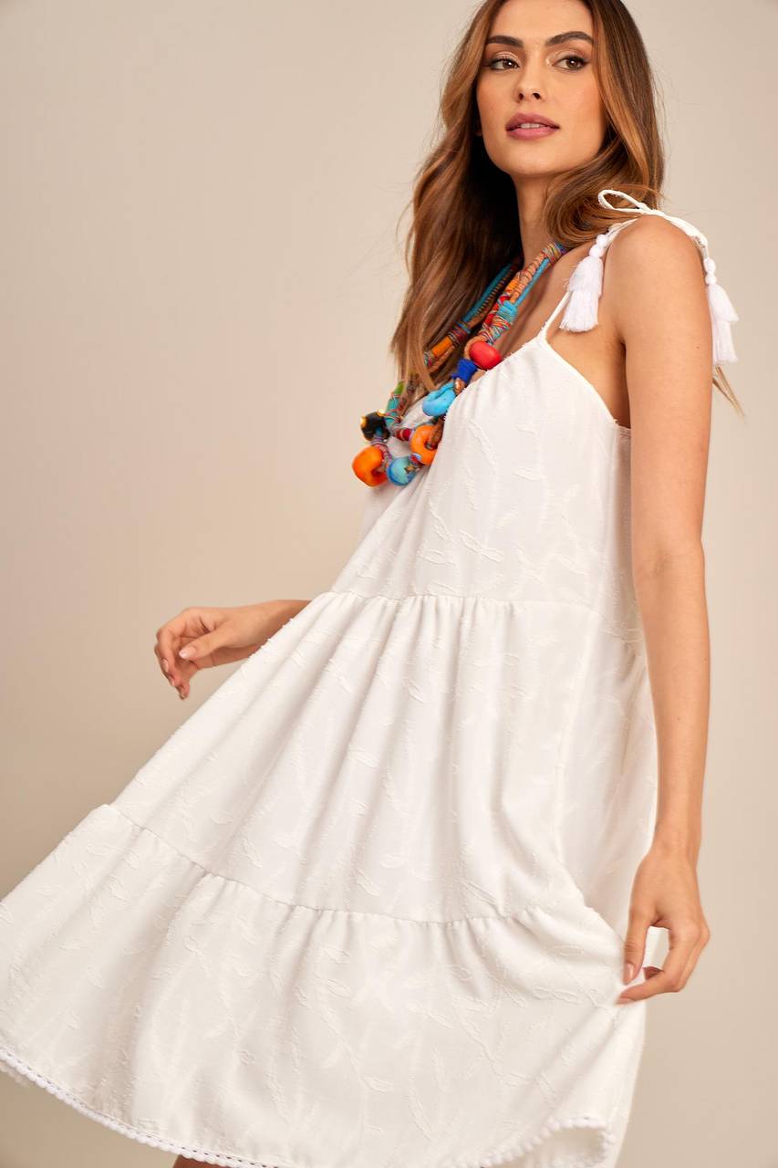 Yacamim D13 White Short Dress with Tie Straps